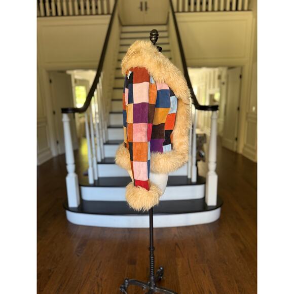 SOLD---VTG 70s Patchwork Suede Penny Lane Afghan Jacket Hippie Boho Fall Winter - Picture 3 of 13